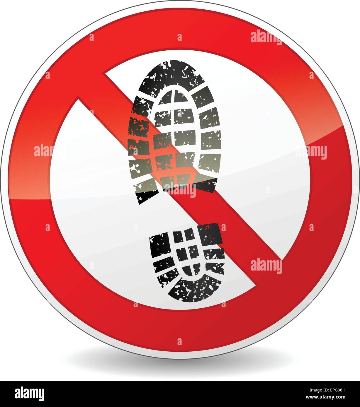 Illustration du cercle rouge et noir signe pour pas de chaussures randonnée pédestre Illustration de Vecteur