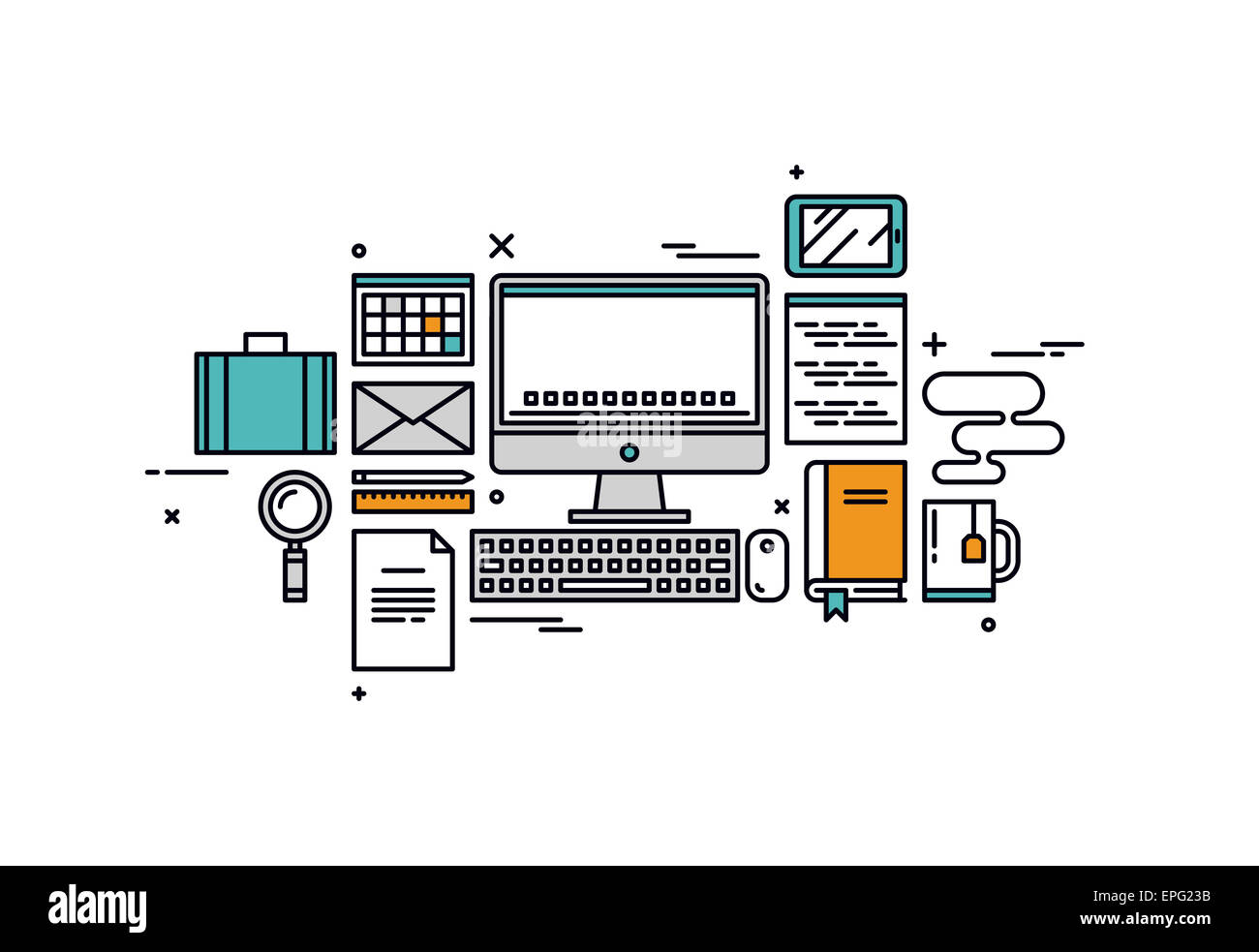 Processus de programmation web site web, codeur de travail Outils et équipement, concepteur de logiciel 24 articles. Banque D'Images