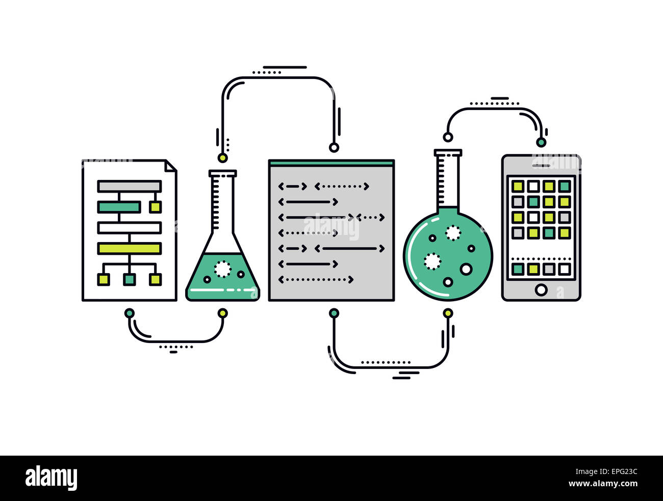 Expérience en laboratoire avec des scientifiques de référence, le processus de réaction chimique, de la science grand analyse des données pour l'application mobile. Banque D'Images