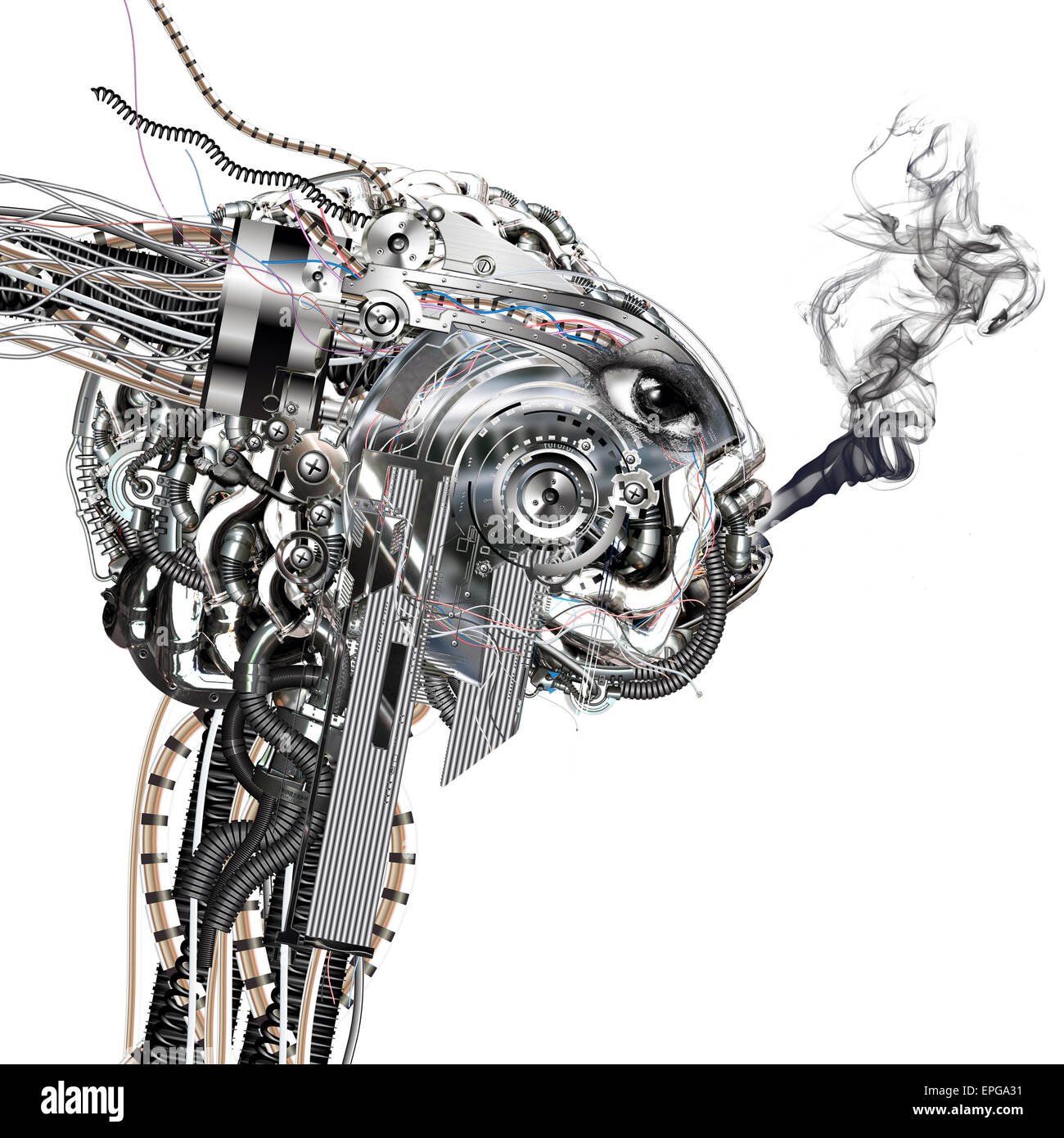 Un cyborg fume Banque D'Images