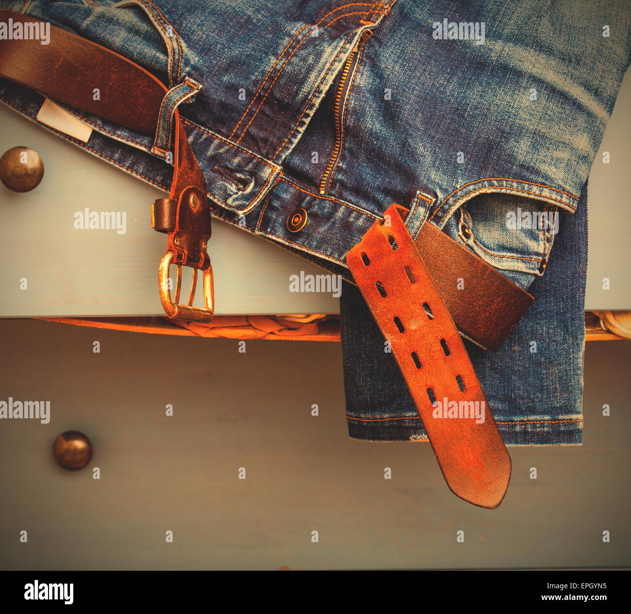 Vinrage jeans bleu Banque D'Images