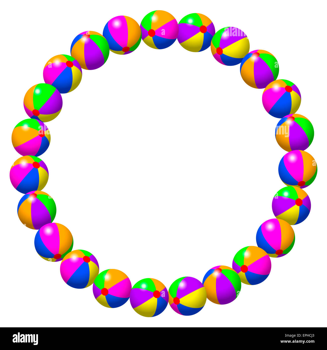 Anneau de ballons de plage colorées. Illustration isolé sur fond blanc. Banque D'Images