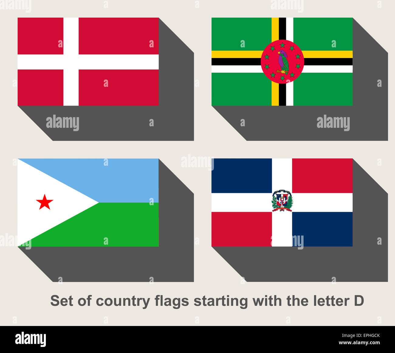 Ensemble de drapeaux de pays commençant par la lettre D Banque D'Images