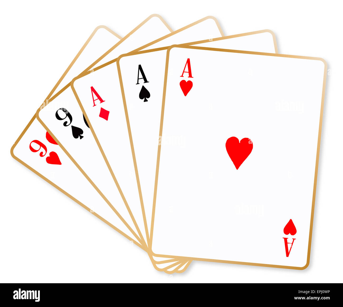 La main de pokes intitulé full house over a white background Banque D'Images