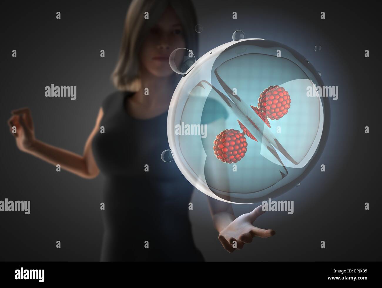 Femme futusistic et hologramme Banque D'Images