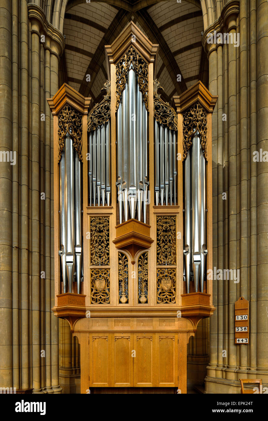 Lancing College Chapel, petit orgue à tuyaux. Banque D'Images