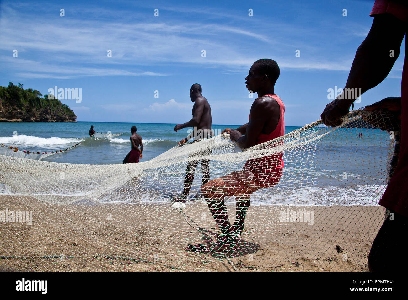 Les pêcheurs de Abricot,Haïti. Dans ce petit village situé dans la Grand'Anse la pêche est la principale activité économique. Banque D'Images