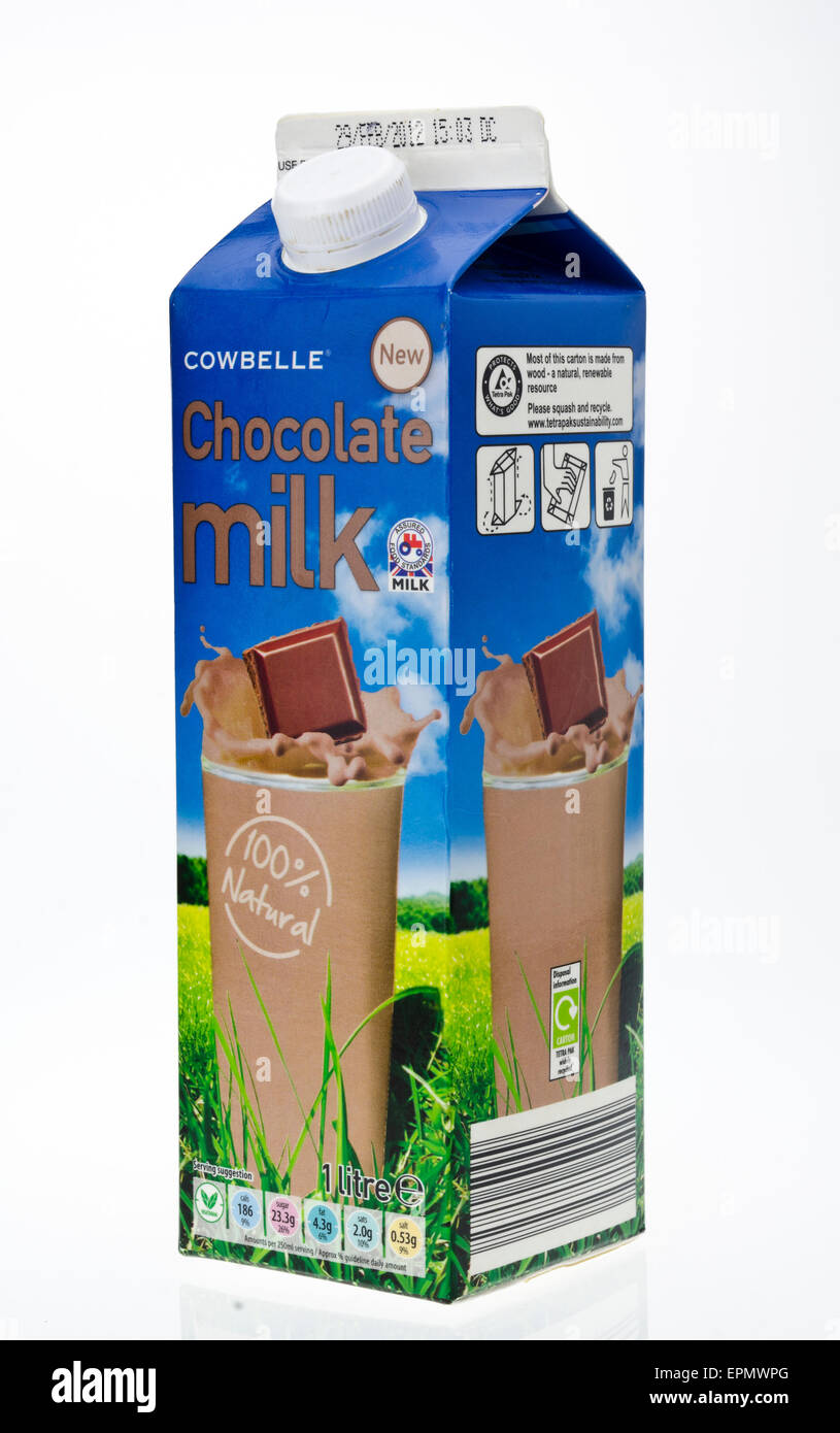 Carton de Cowbelle Milkshake au chocolat. Banque D'Images