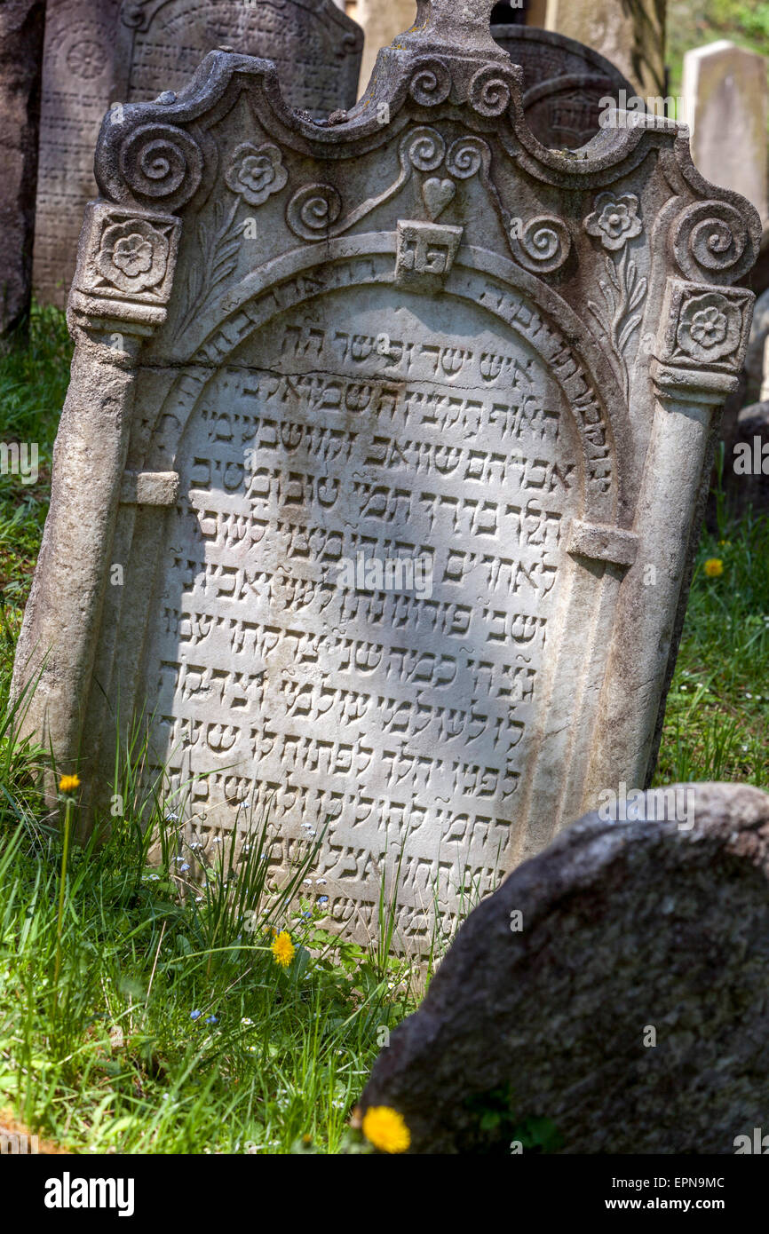 Vieux cimetière juif de Trebic, en Moravie, République tchèque. Patrimoine de l'UNESCO. Banque D'Images