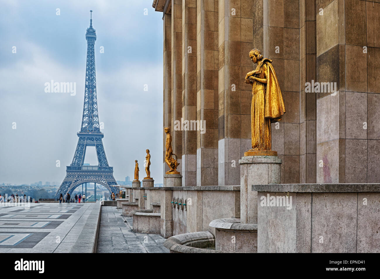 Vue depuis le Trocadero Tour Eiffel, Paris Banque D'Images