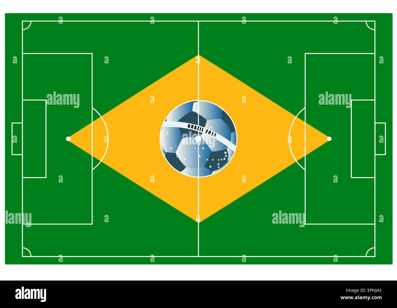 Vector terrain de football avec ballon ressemble à drapeau brésilien Illustration de Vecteur