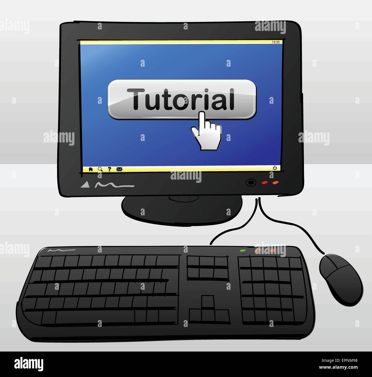 Illustration de l'ordinateur avec le bouton sur l'écran Tutoriel Illustration de Vecteur