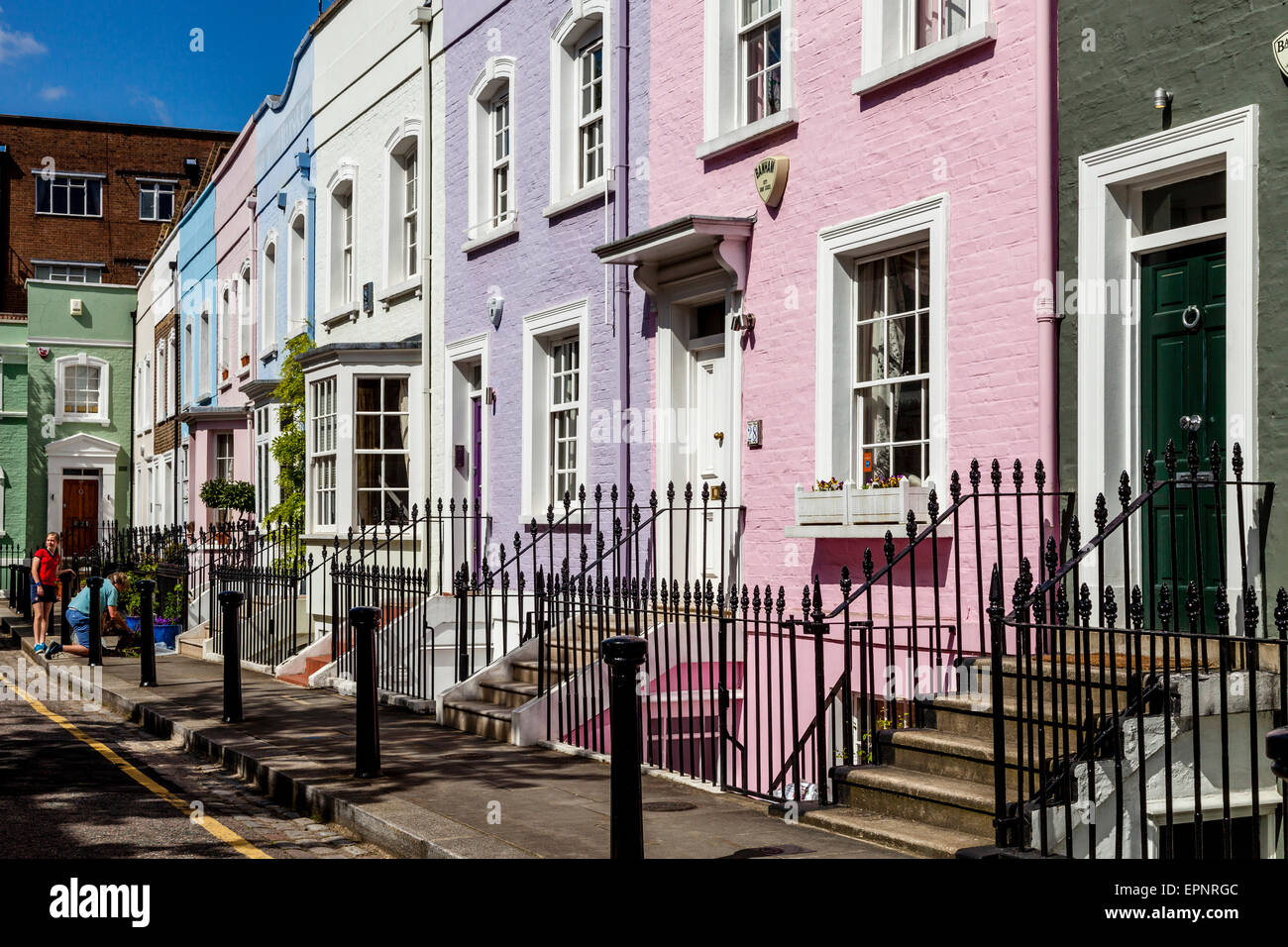 Maisons colorées de la King's Road, Chelsea, Londres, Angleterre Banque D'Images