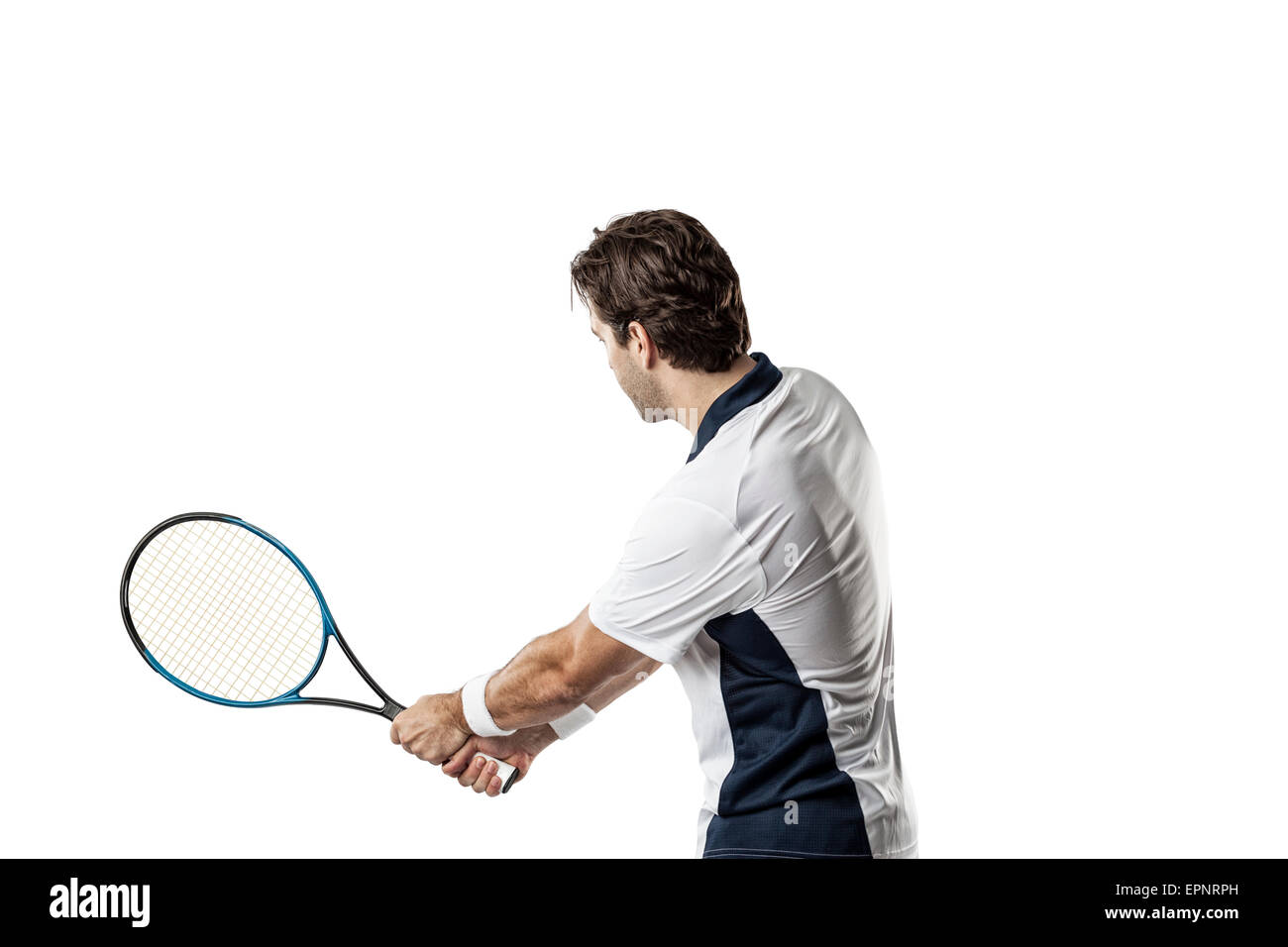 Joueur de tennis sur un fond blanc. Banque D'Images