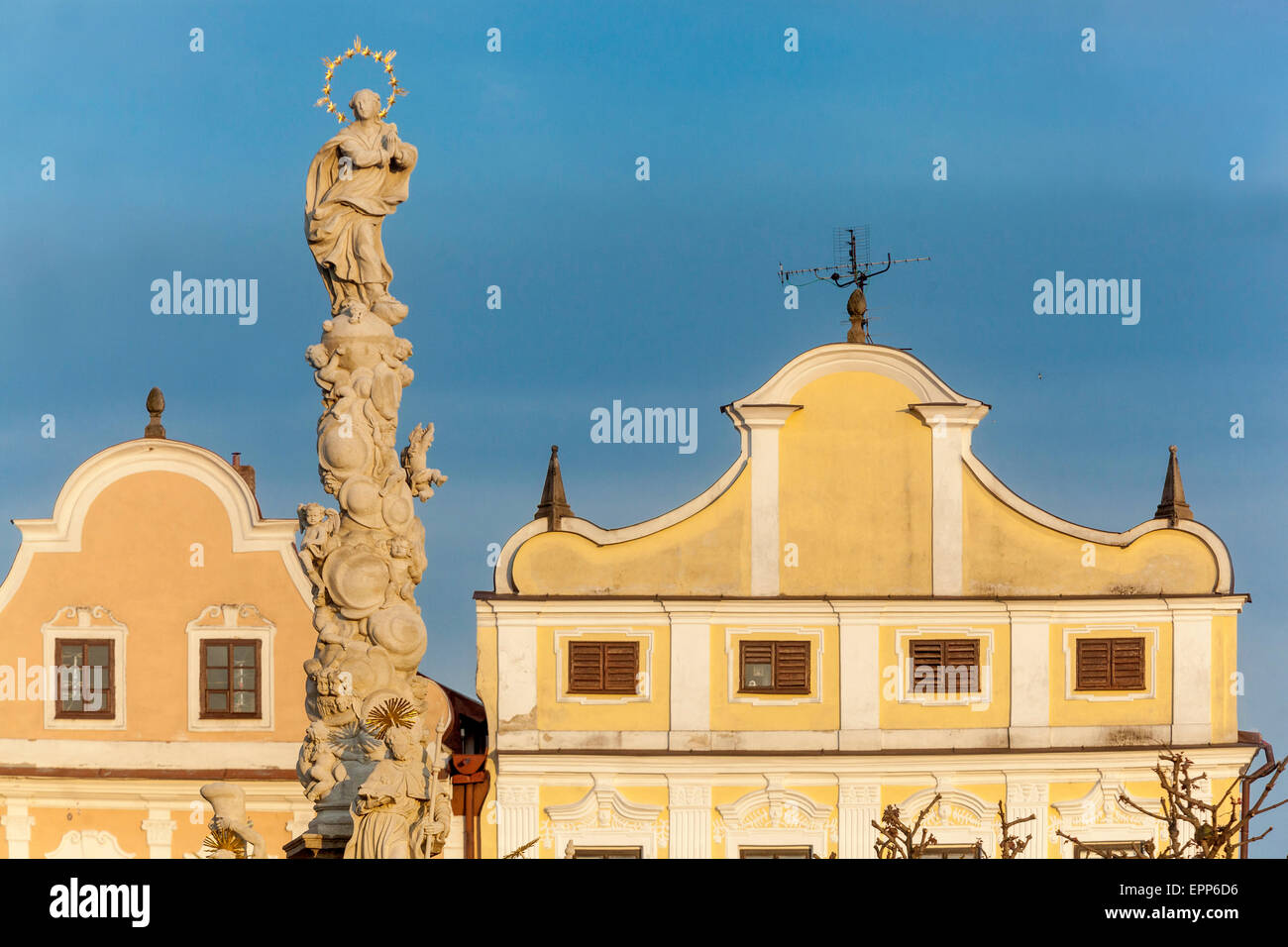 République tchèque, Telc, ville du patrimoine mondial de l'UNESCO, de la place principale, façade townhouses Banque D'Images