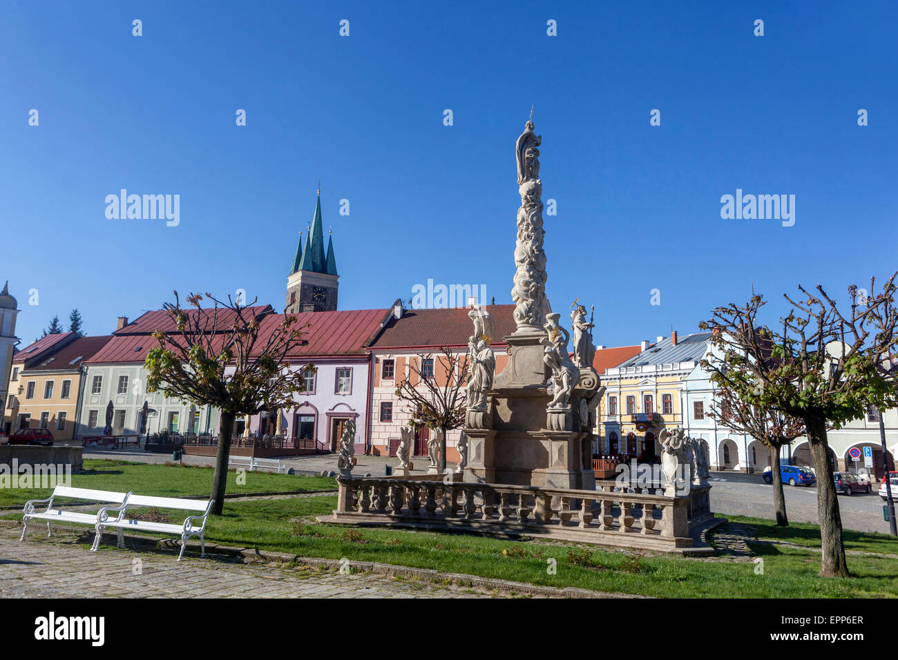 République tchèque, Telc, ville du patrimoine mondial de l'UNESCO, de la place principale, façade townhouses Banque D'Images