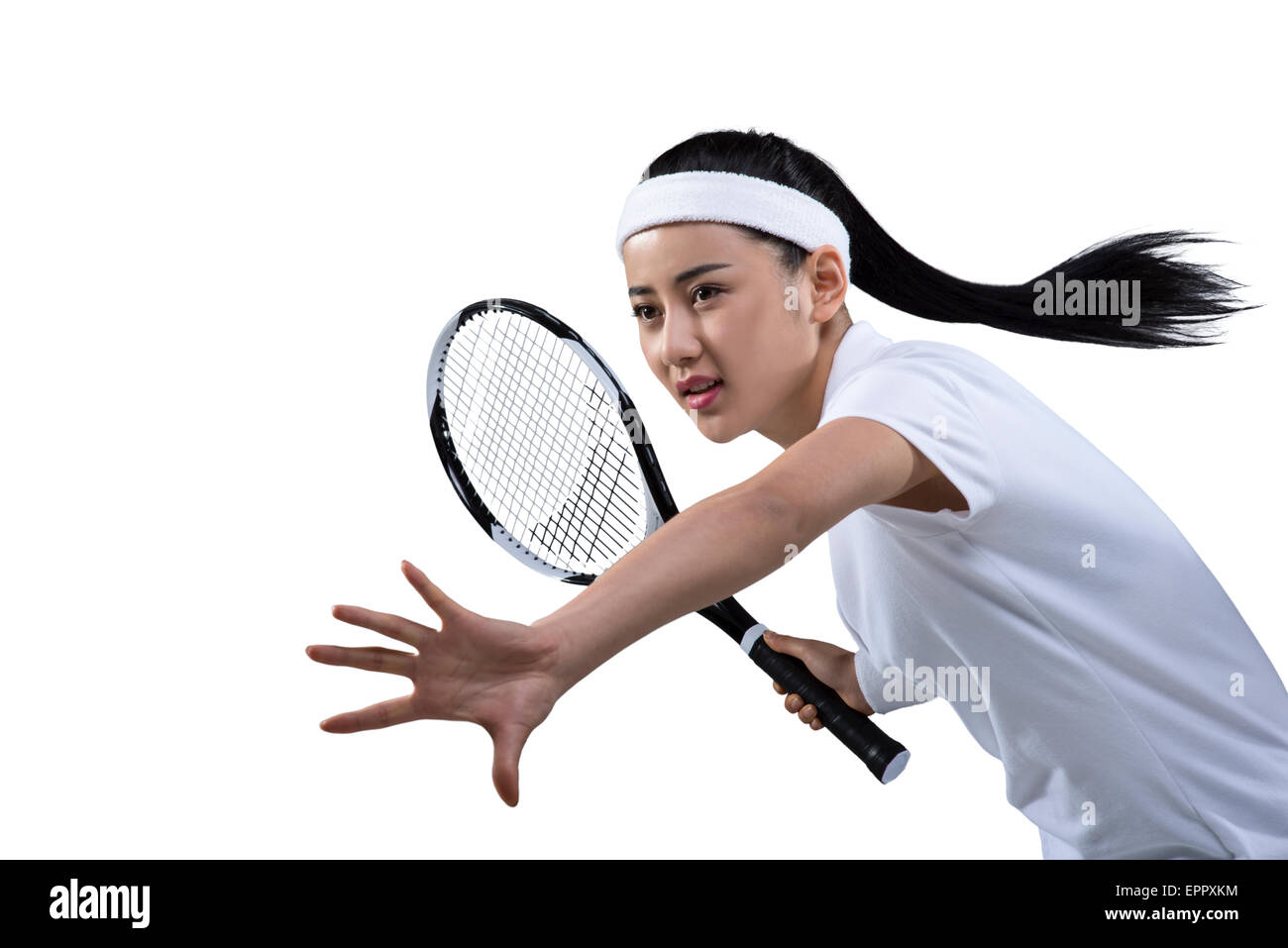 Tennis player prêt à frapper ball, portrait Banque D'Images
