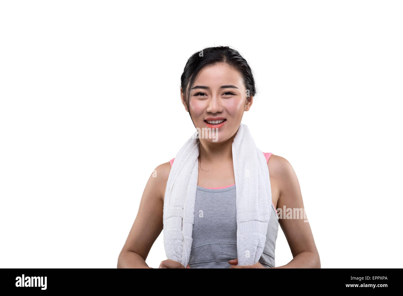 Portrait of smiling woman in fitness clothes Banque D'Images