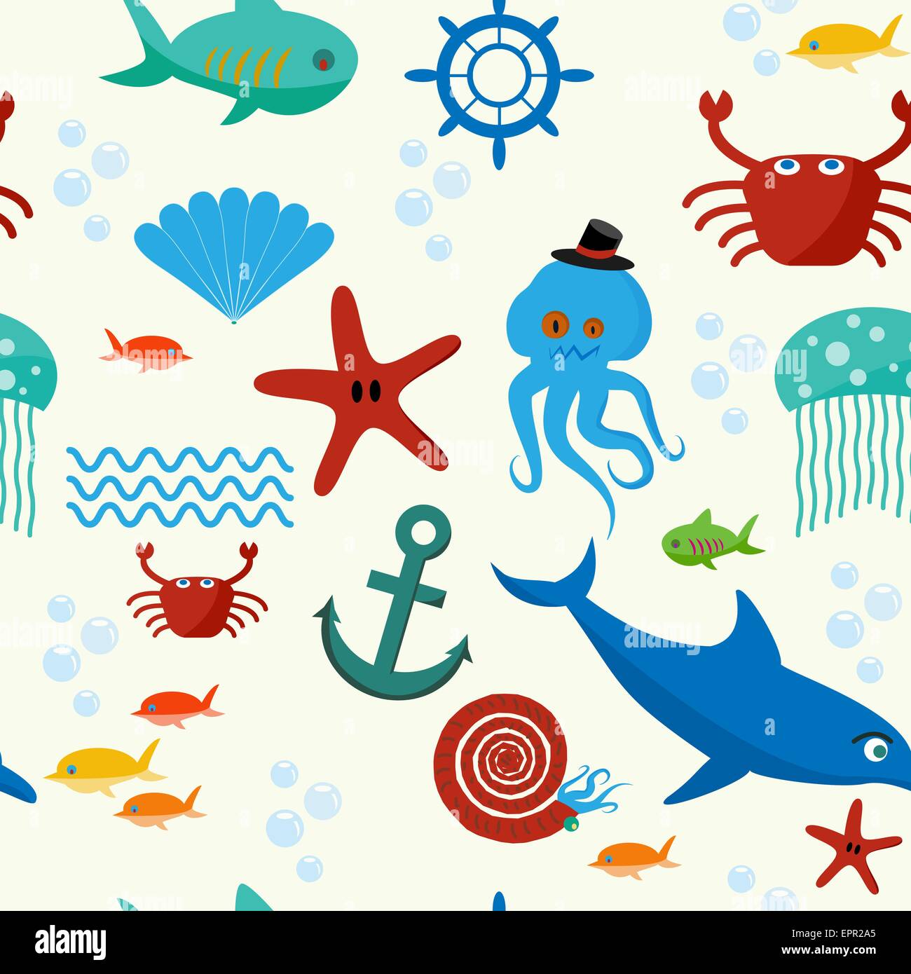 Cute cartoon collection d'animaux de la mer pour les enfants personnages wallpaper abstrait mosaïque décorative dortoir seamless vector Illustration de Vecteur