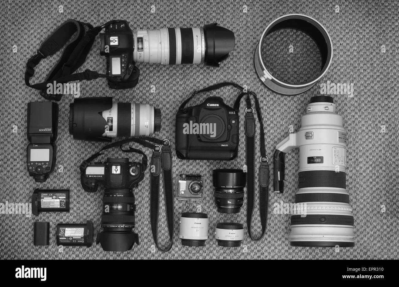 Matériel photographique Canon professionnel y compris les organes de  l'appareil photo et une sélection de verres et accessoires Photo Stock -  Alamy