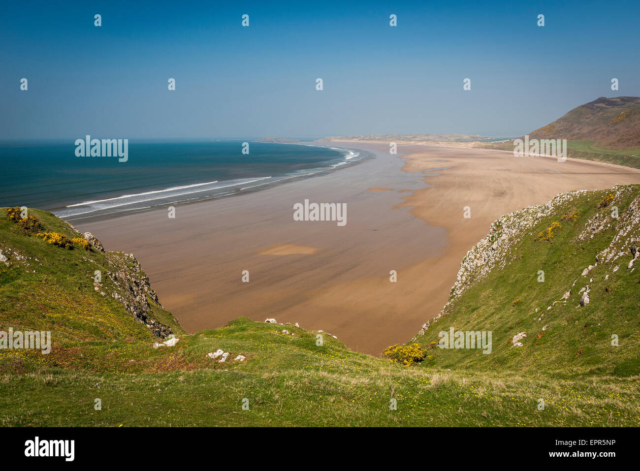La plage de Rhossili Bay Vue de la falaise sur la péninsule de Gower, Nouvelle-Galles du Sud Banque D'Images