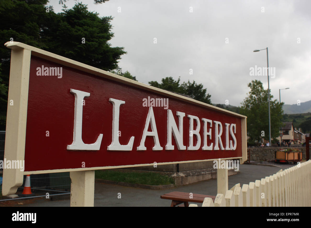 Signe pour Llanberis Lake Railway station Banque D'Images
