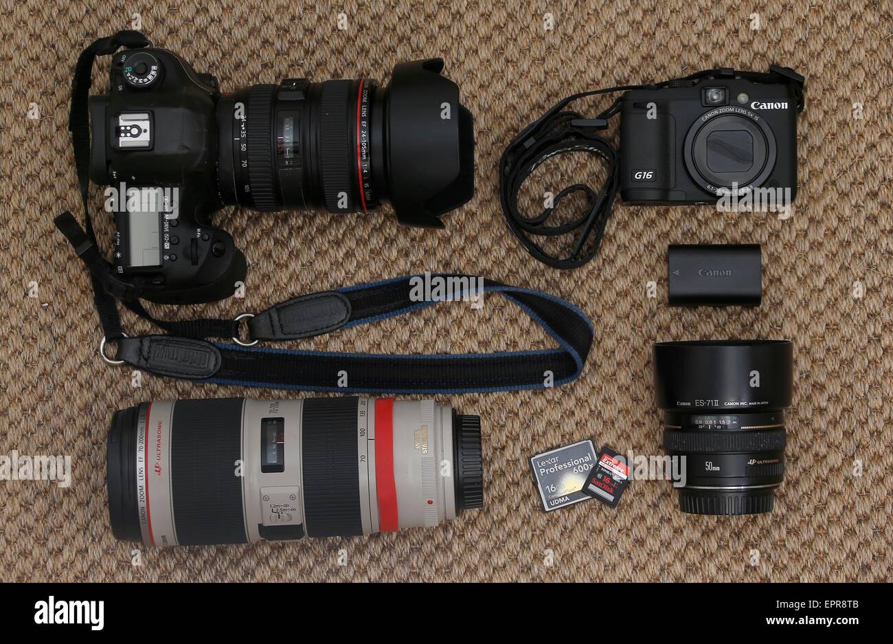 Matériel photographique Canon professionnel y compris les organes de l' appareil photo et une sélection de verres et accessoires Photo Stock - Alamy