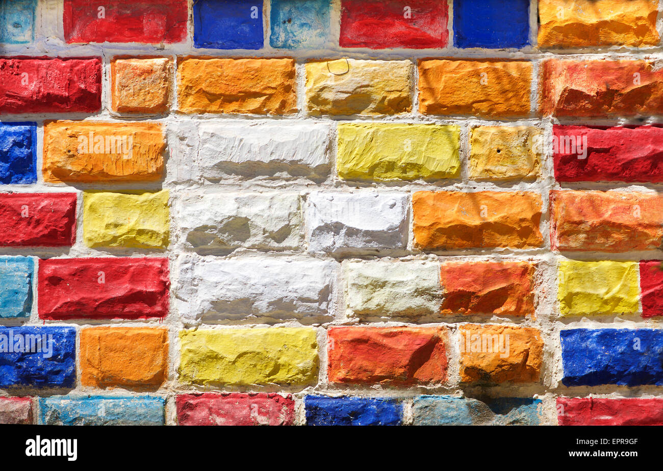 Fragment de mur de briques colorées, mur de brique, modèle, texture mur de briques colorées, Banque D'Images