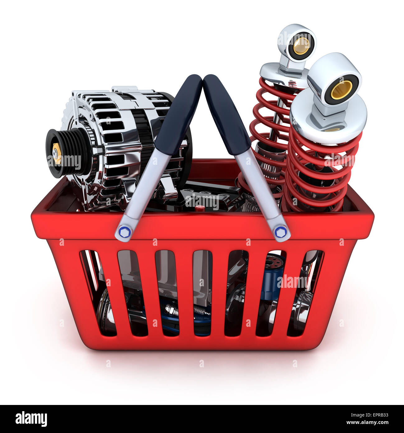 De nombreuses pièces automobiles en Shop Panier (fait en 3d) Banque D'Images