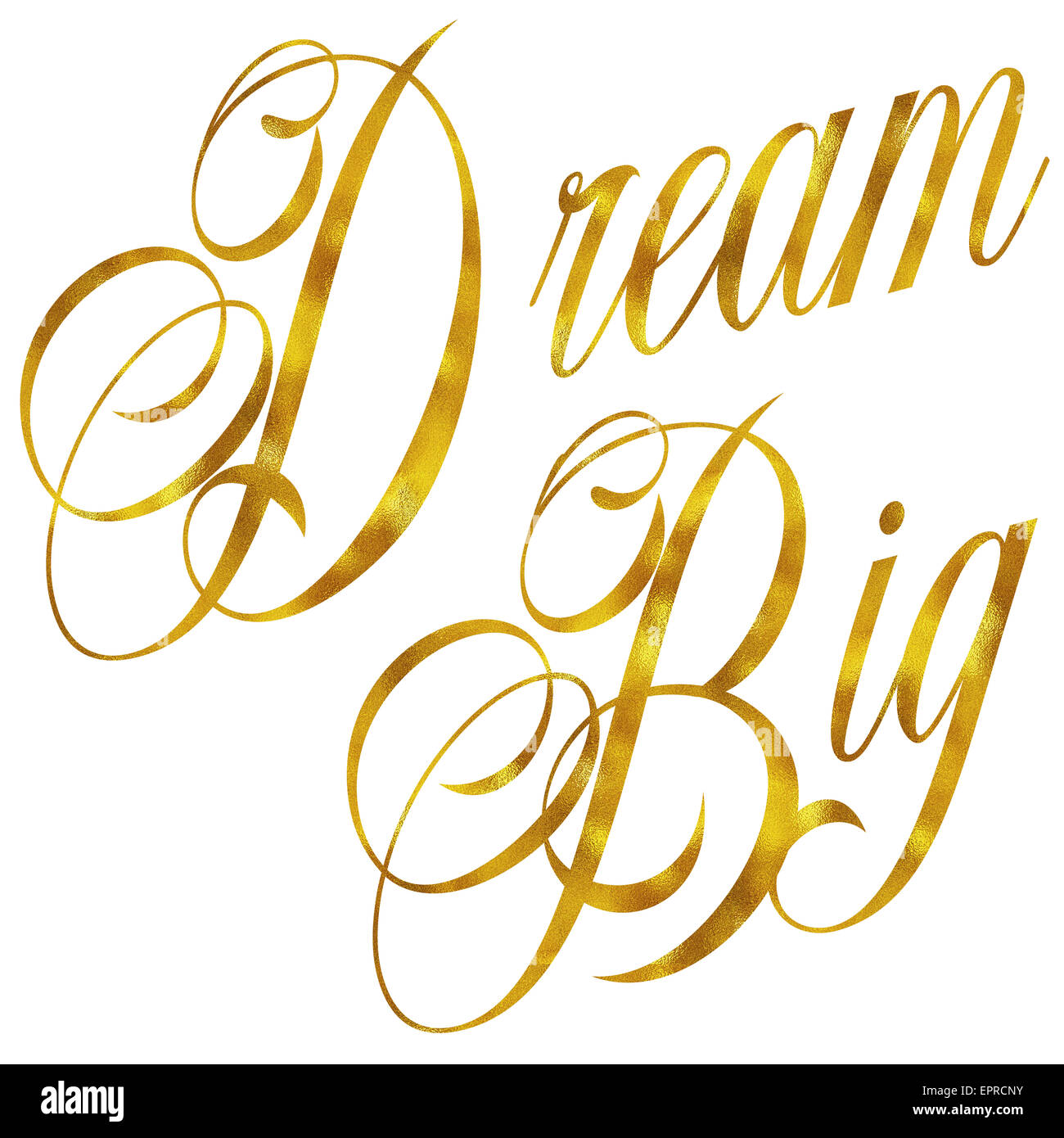 Dream Big Gold Foil Glitter citer Faux métallique isolé sur fond blanc Banque D'Images