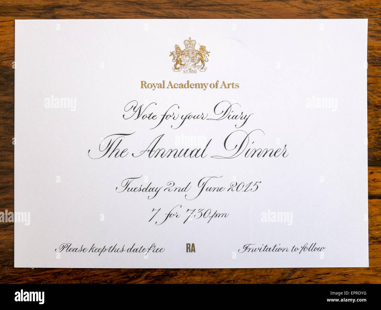 Invitation au dîner annuel de l'Académie royale Banque D'Images