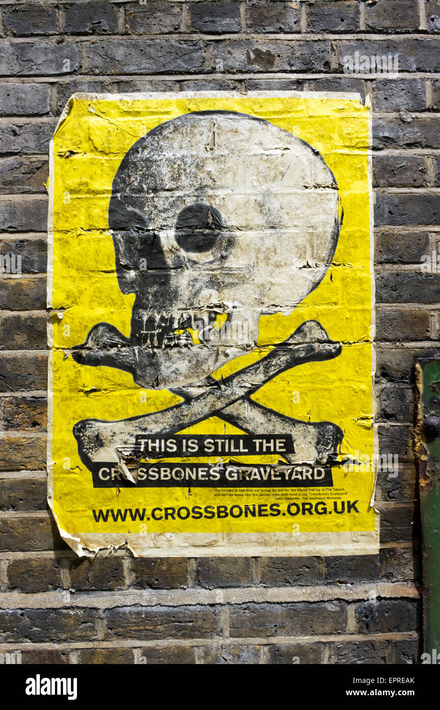 Une affiche à l'ancien cimetière de mort à Southwark, Londres. Banque D'Images