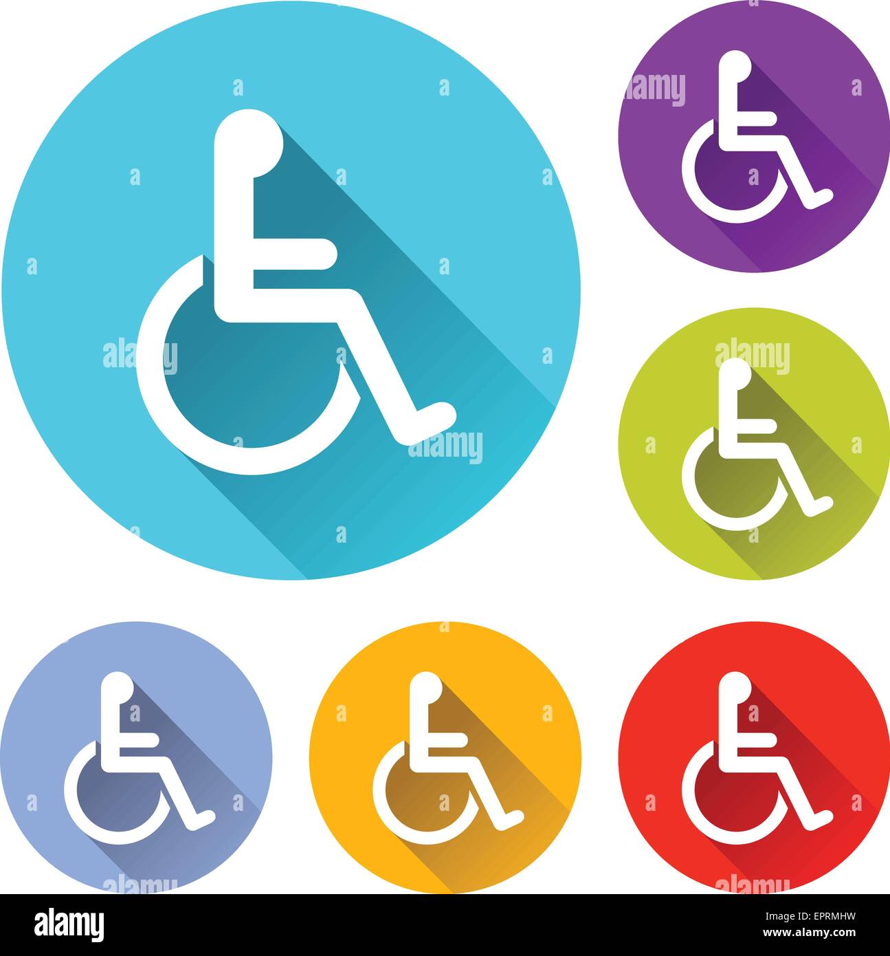 Vector illustration de six icônes en fauteuil roulant colorés Illustration de Vecteur