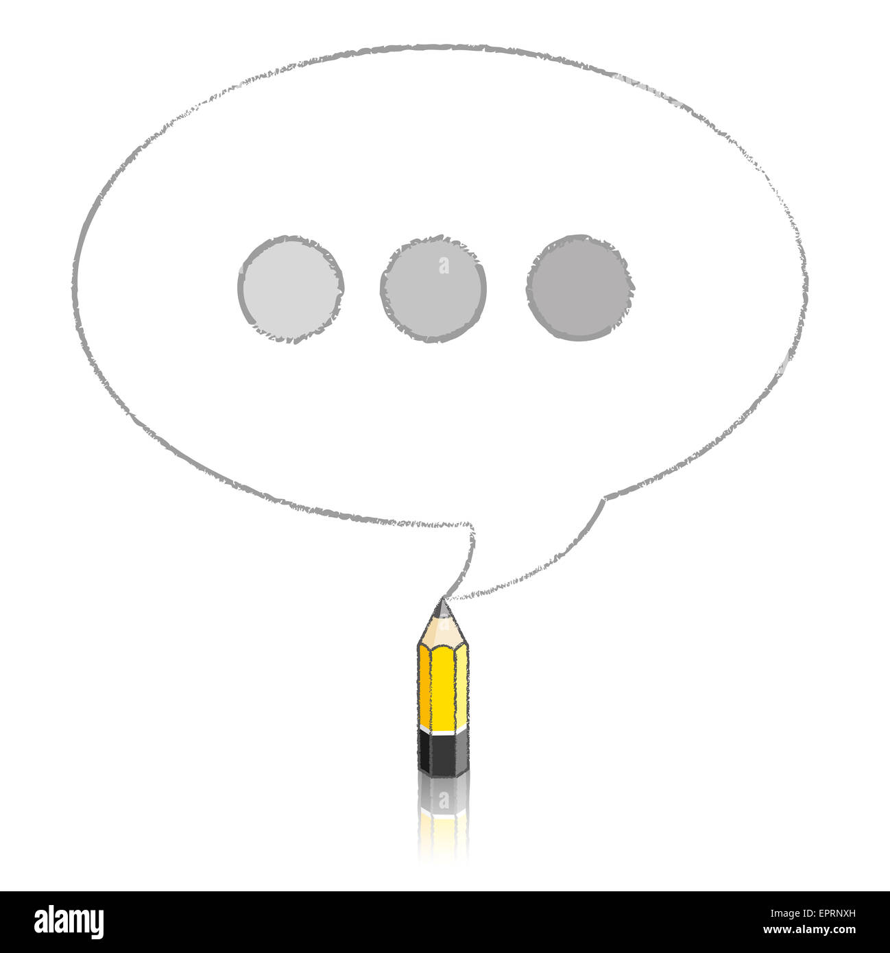 Crayon de couleur jaune avec dessin de réflexion Bulle ovale contenant des points de suspension teinté sur fond blanc Banque D'Images