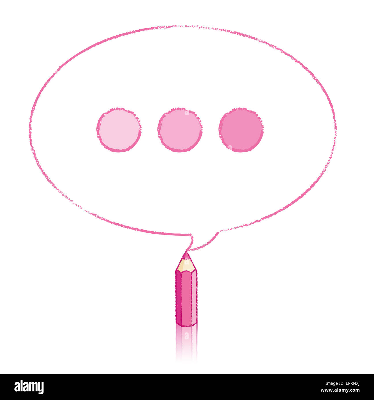 Crayon rose avec dessin réflexion Bulle ovale contenant des points de suspension teinté sur fond blanc Banque D'Images