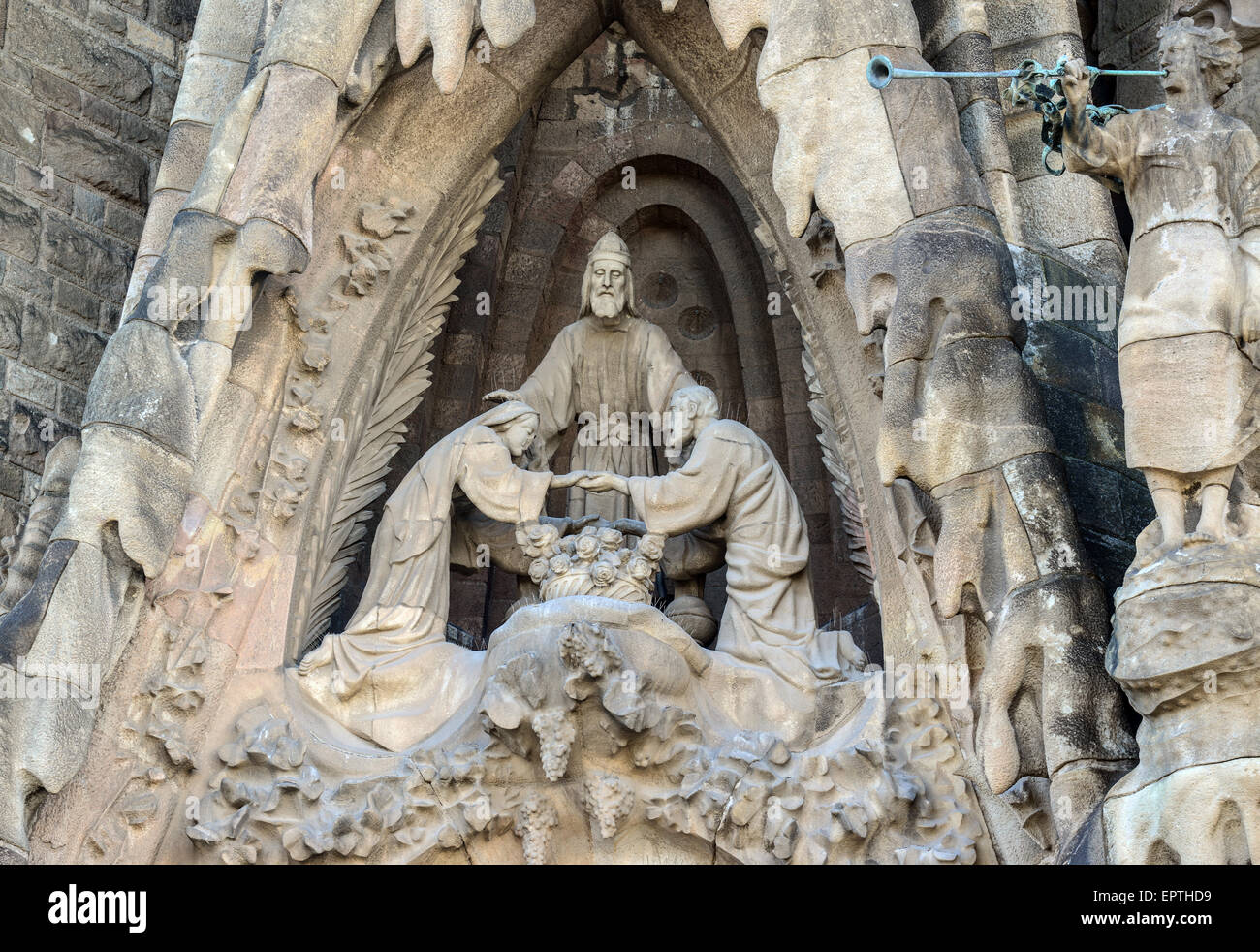 Barcelone, Espagne - 31 décembre 2015 : Détail de l'église de la Sagrada Familia (Temple Expiatori de la Sagrada Famalia) à Barcelone, Sp Banque D'Images