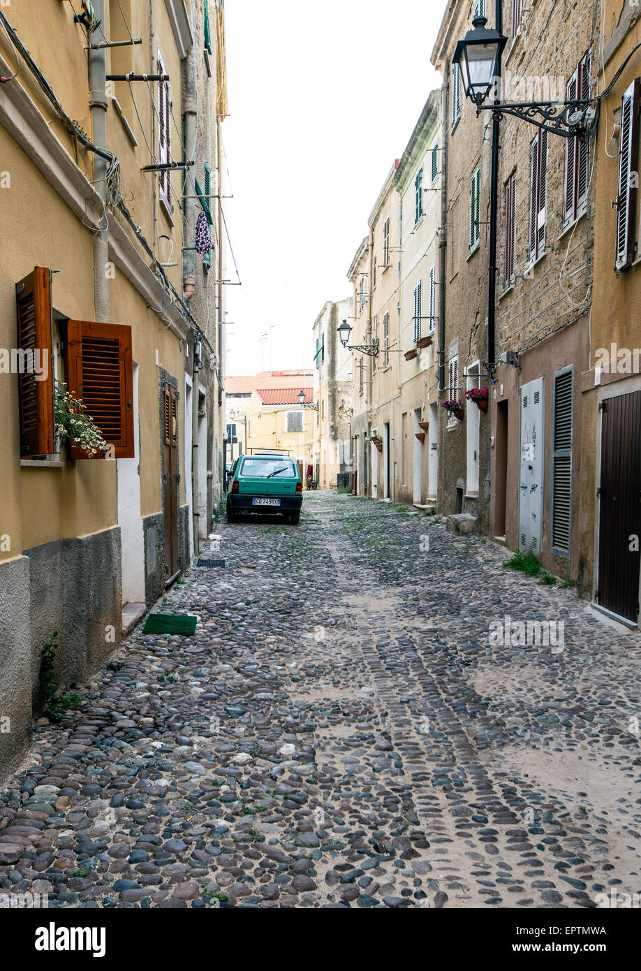 Ruelles Pavées Alghero Sardaigne Italie Banque D'Images