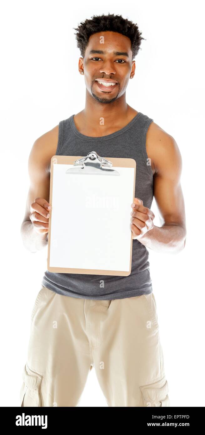 Belle afro-american man posing in a studio isolé sur un arrière-plan Banque D'Images