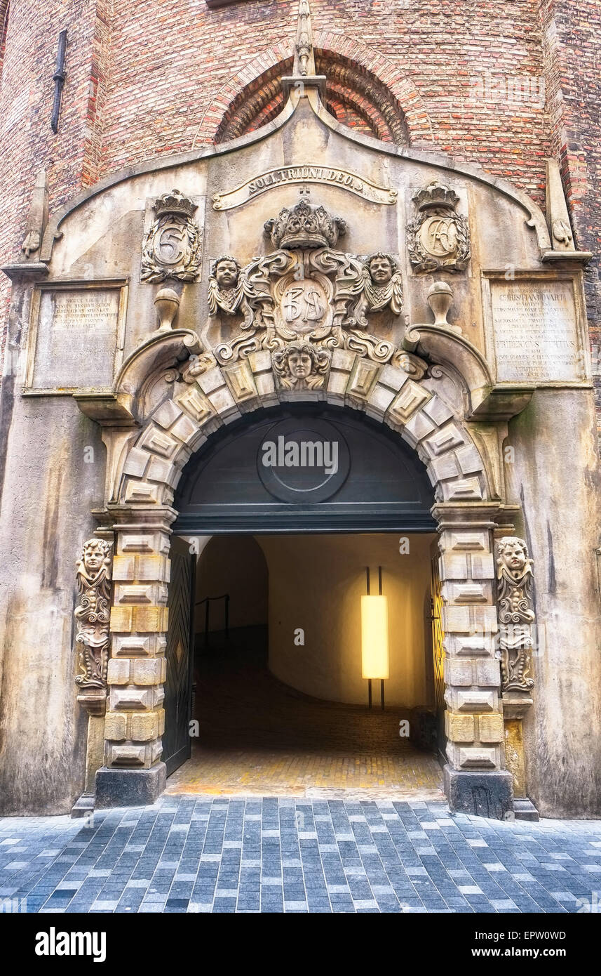 L'entrée de la Rundetarn (Anglais : Tour Ronde) à Copenhague, Danemark. Il a été construit comme un observatoire astronomique. Banque D'Images