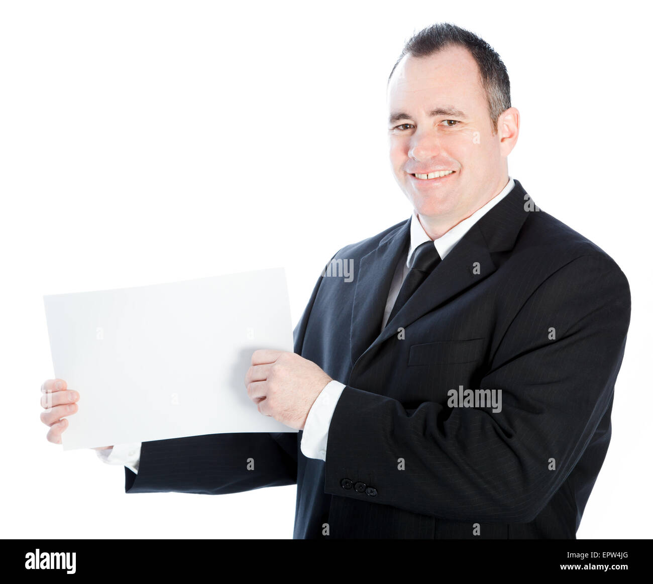 Caucasian businessman de 40 ans isolé sur fond blanc Banque D'Images