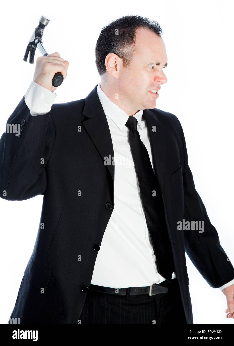 Caucasian businessman de 40 ans isolé sur fond blanc Banque D'Images