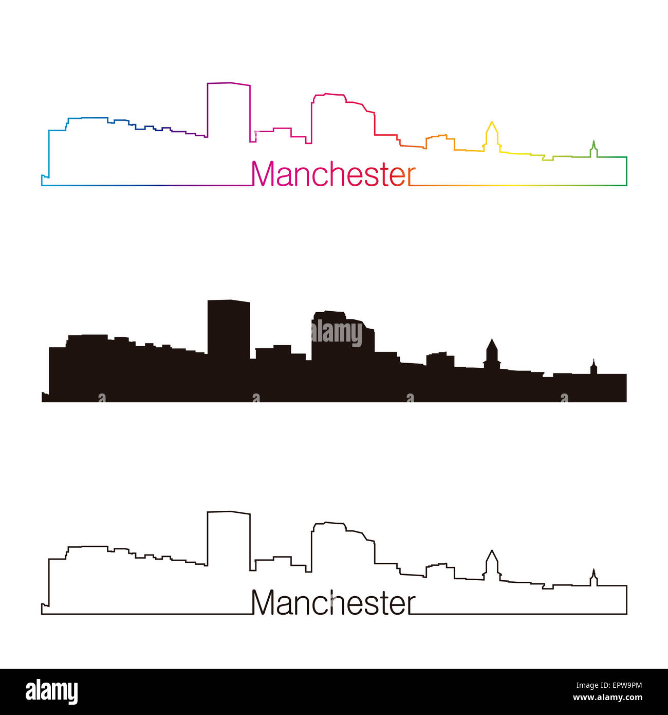 Manchester skyline style linéaire avec rainbow Banque D'Images