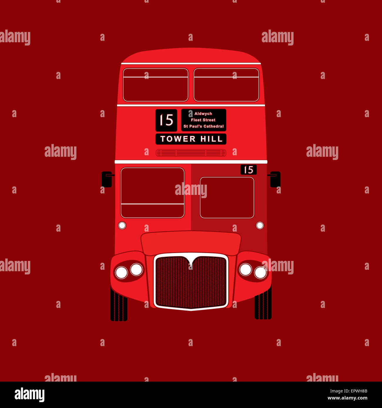 Symbole de Londres - bus rouge icône - Double Decker. Illustration de bus dans un style simplifié, silhouette. Banque D'Images