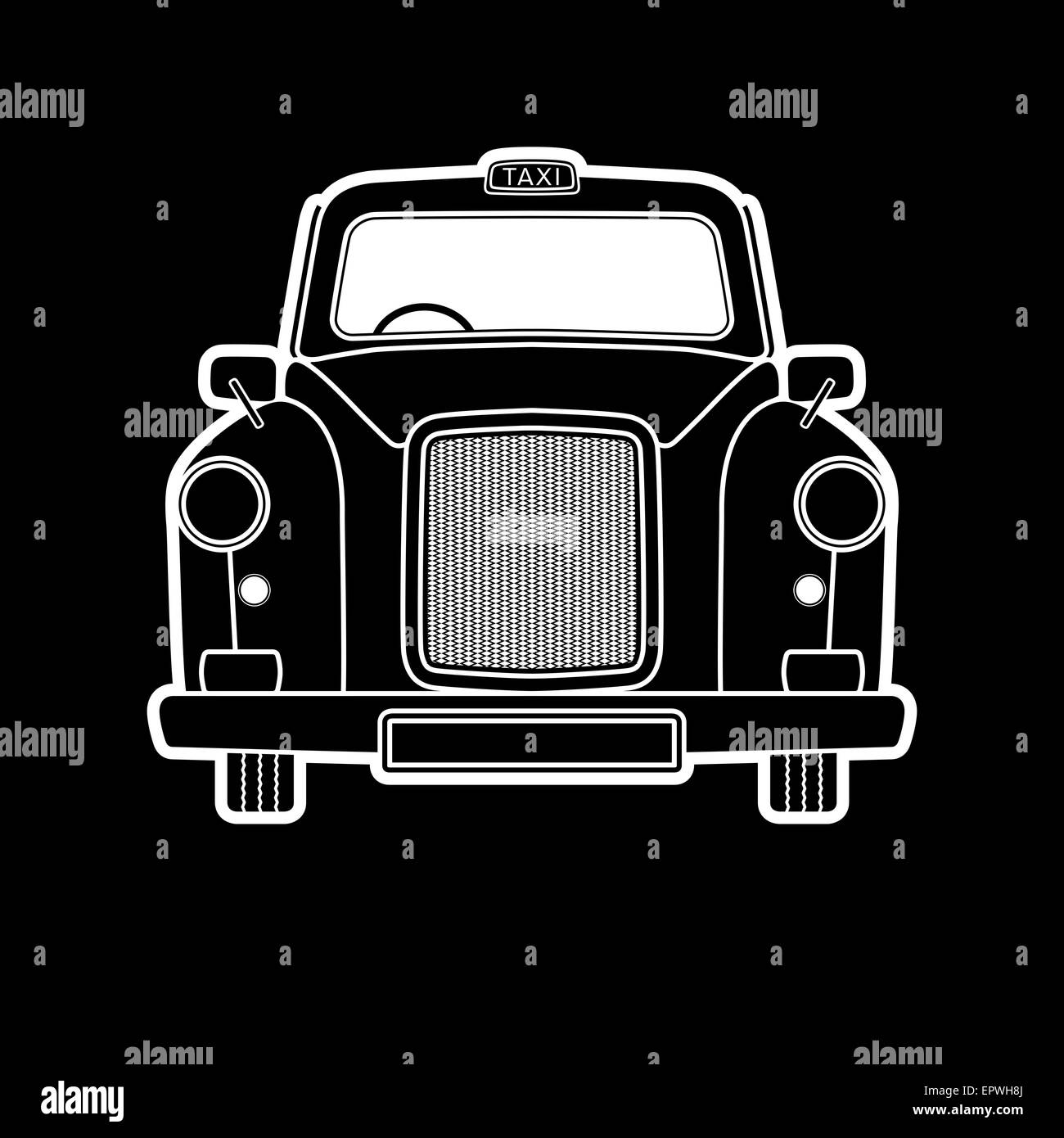Symbole de Londres - taxi noir - design graphique illustration Taxi isolé sous une forme simplifiée, infographie, style silhouette Banque D'Images