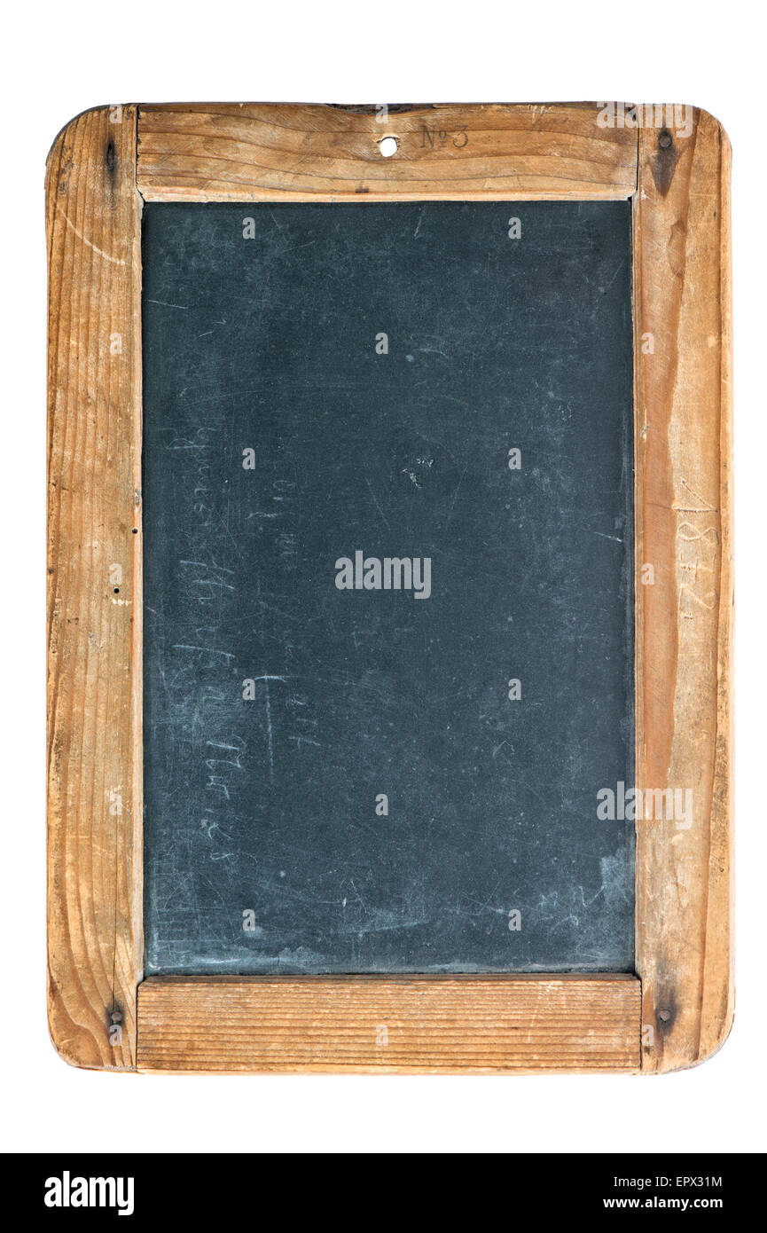 Vintage tableau avec cadre en bois isolé sur fond blanc. Tableau noir avec place pour votre texte Banque D'Images