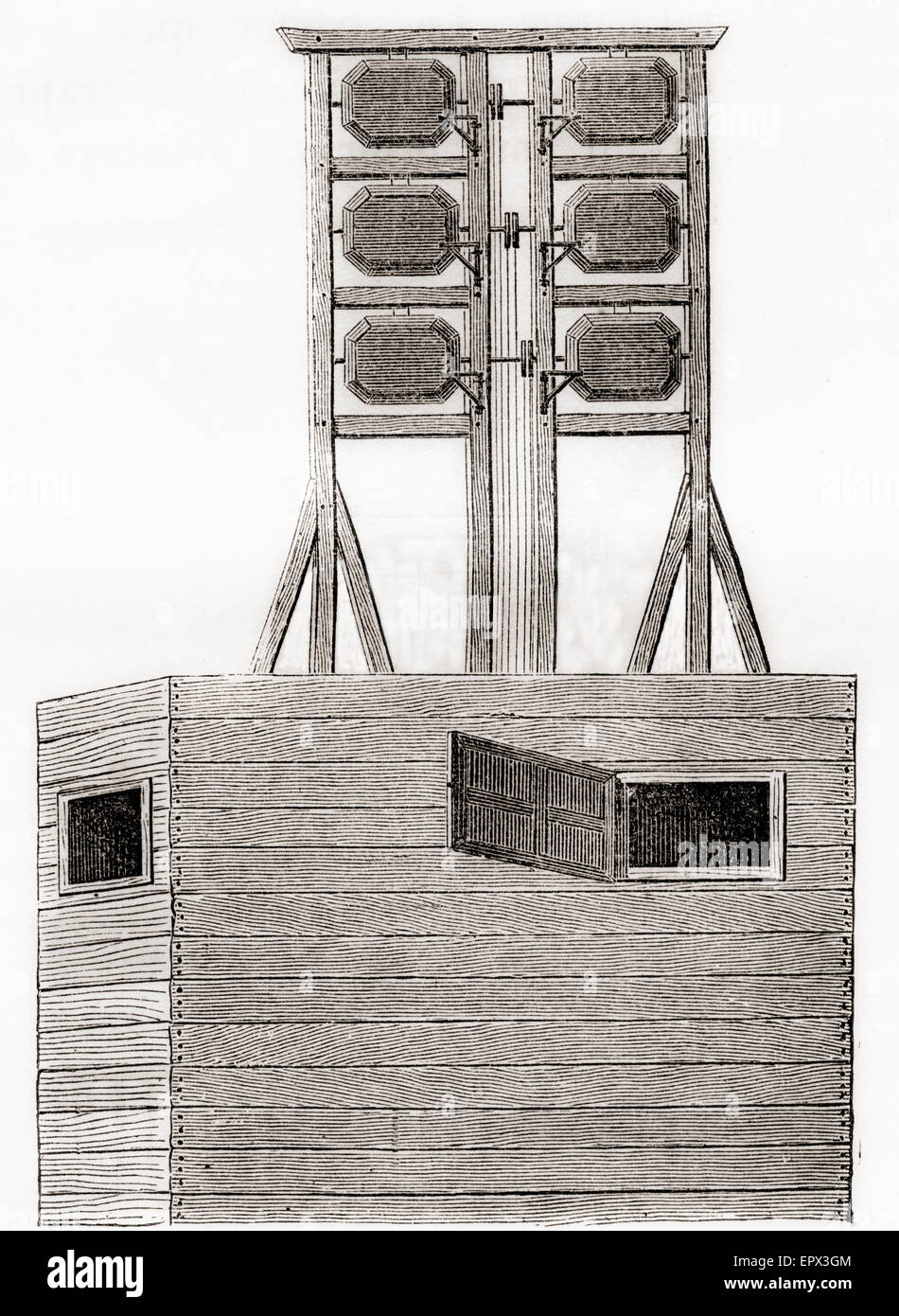 Un système de télégraphe aérien utilisé en Angleterre au xviiie siècle. Banque D'Images