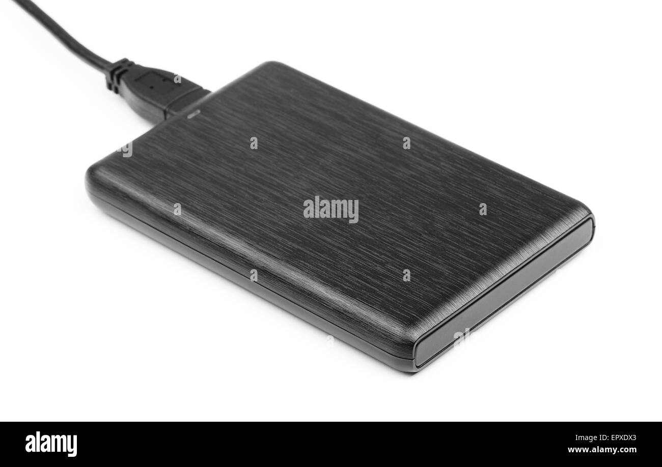 Disque dur externe sur un fond blanc Banque D'Images