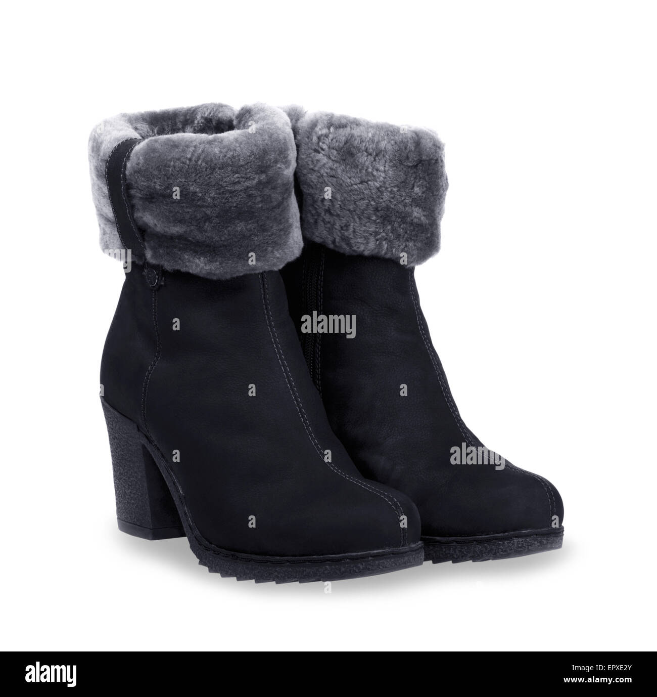 Chaussures de femmes noires sur un fond blanc Banque D'Images