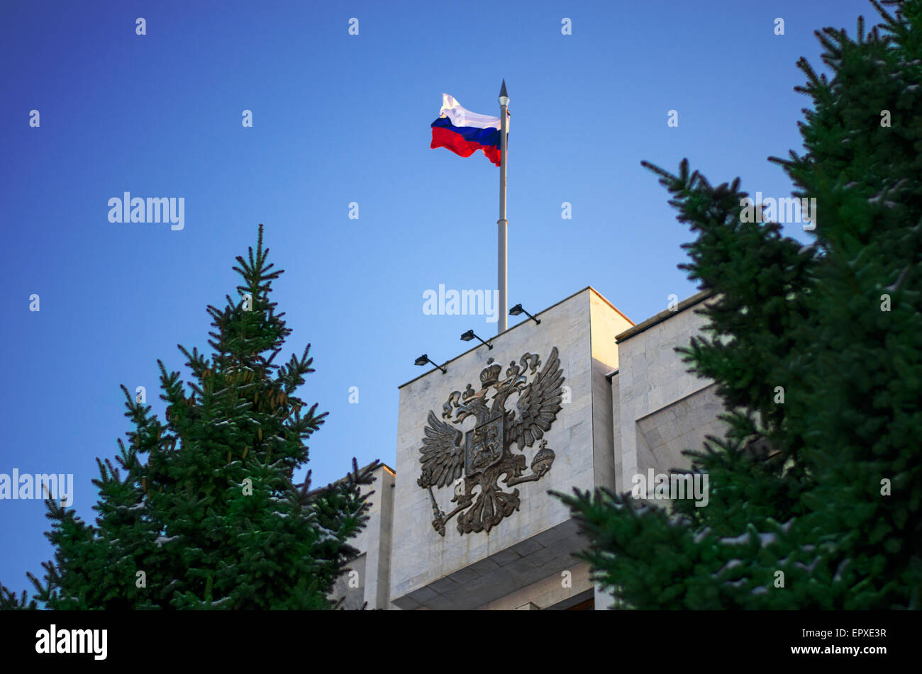 Drapeau de la Russie et de l'état de la Russie des symboles Banque D'Images
