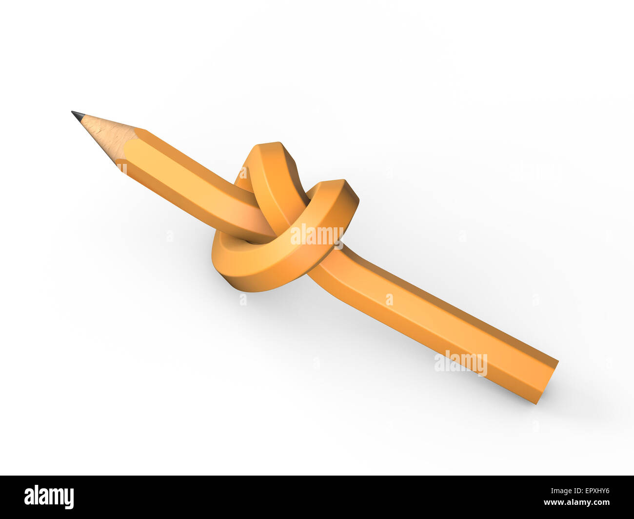 Crayon attaché dans un noeud sur un fond blanc. 3d concept. Banque D'Images